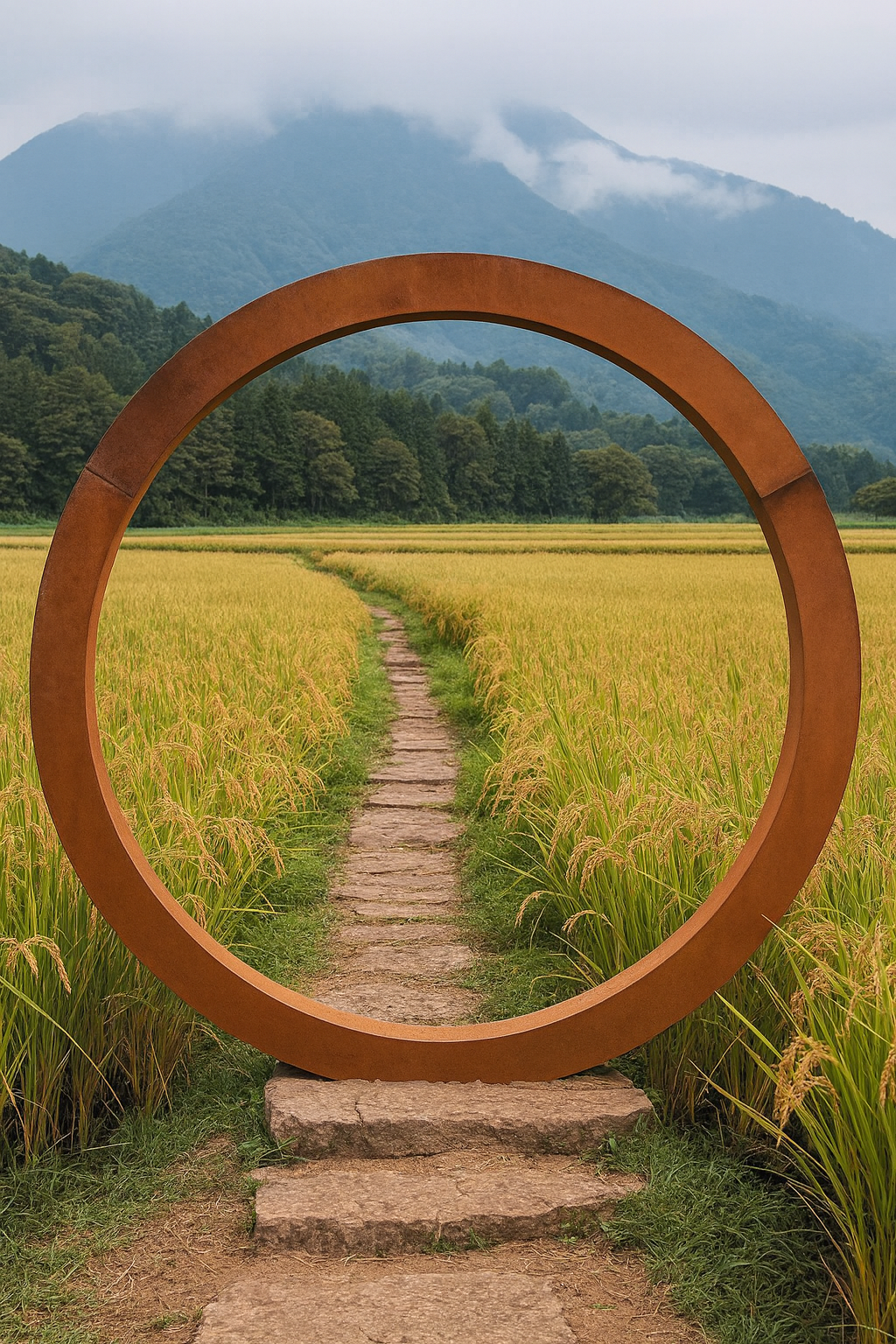 87 inch Moongate garden archway sculpture in corten steel, modern outdoor design