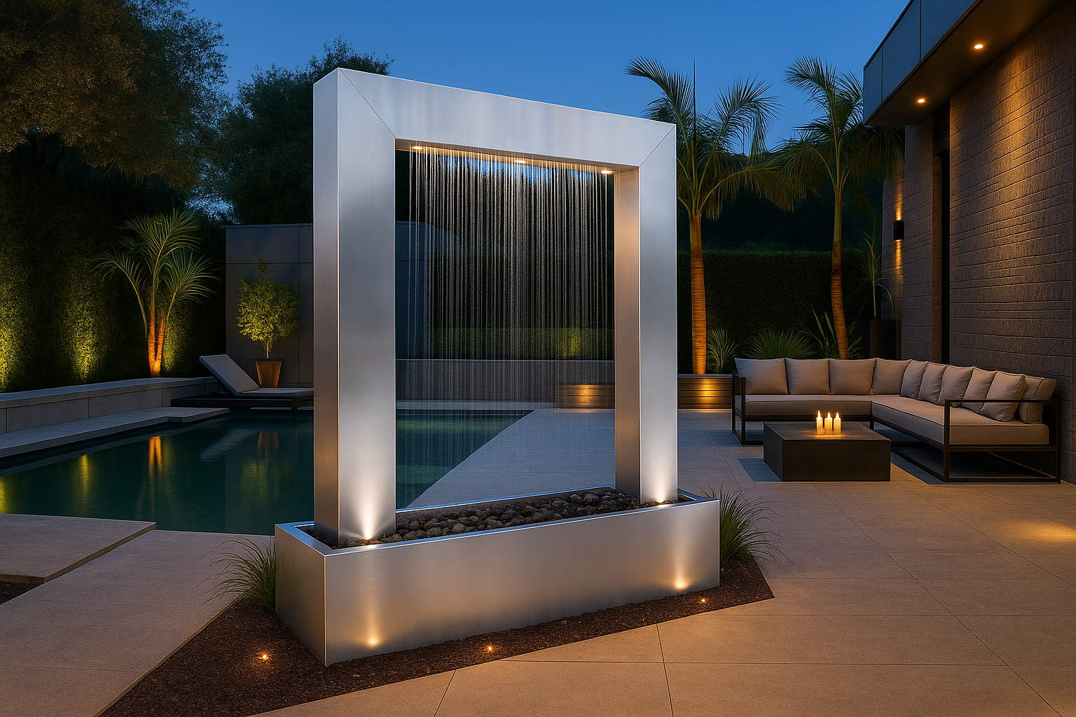 Luxury stainless Serenity Frame Rain Curtain Fountain, modern outdoor fountain