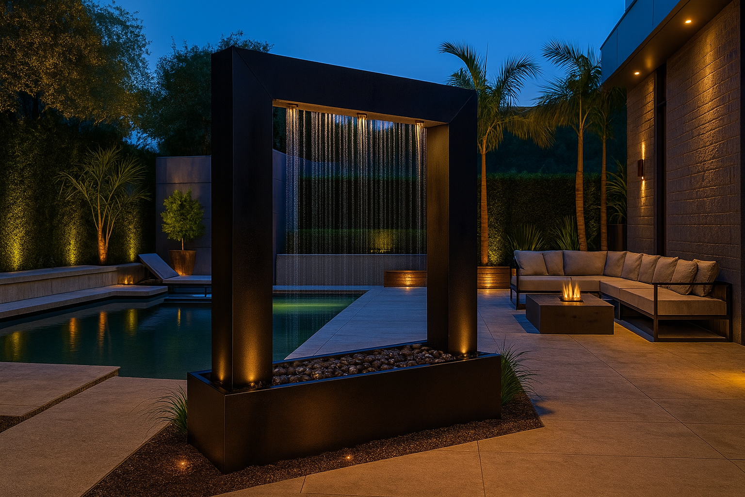 Luxury modern Serenity Frame Rain Curtain Fountain in black steel finish