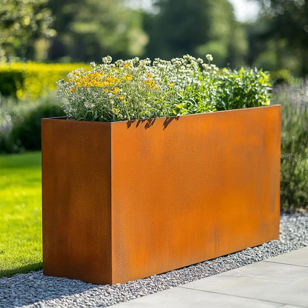 Corten steel planter, contemporary garden planter for patios