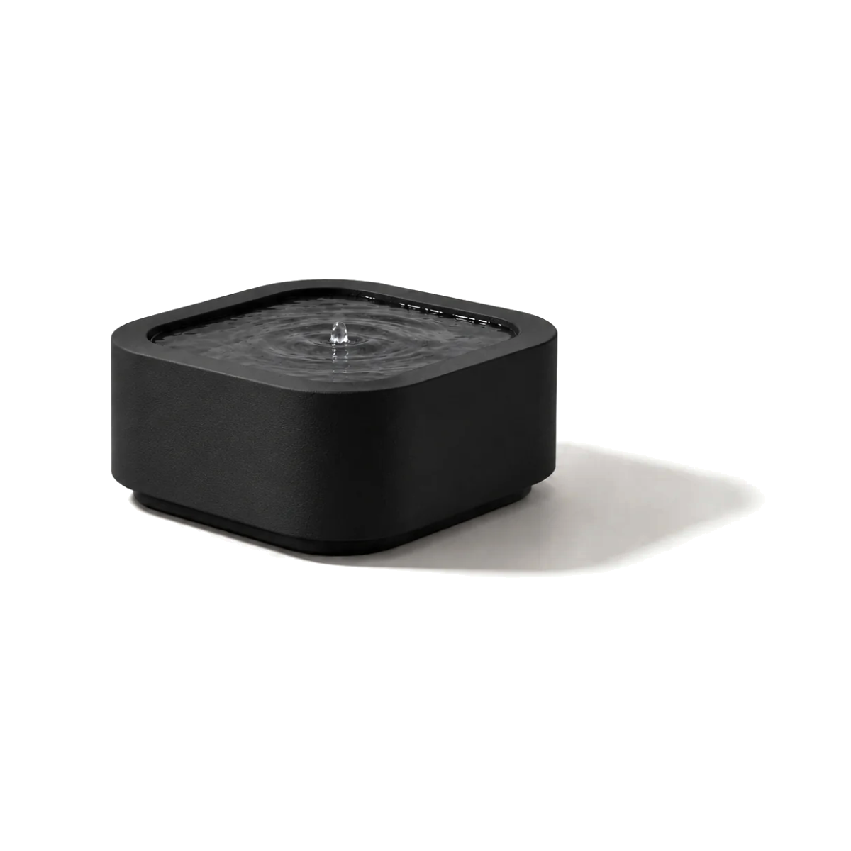Black powder-coated Mesa Soft Square fountain, studio view on white background