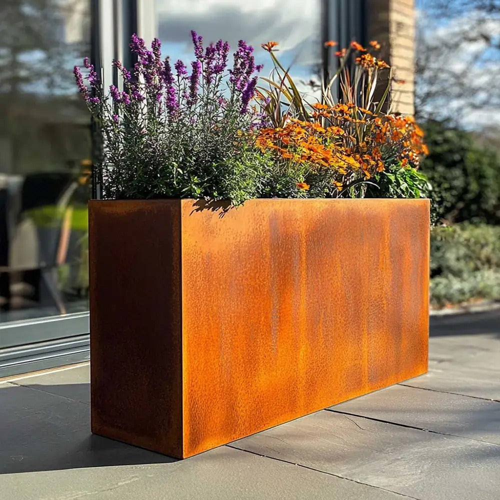 Luxury corten steel rectangular planter for backyard landscapes