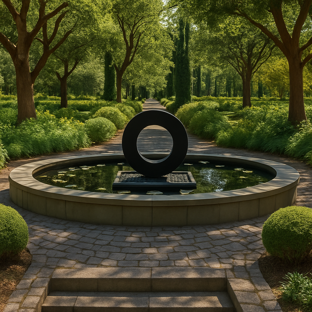 Halo Rain Curtain Fountain in black steel finish, contemporary outdoor rain curtain fountain