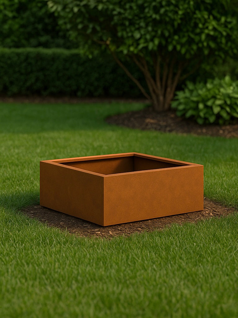 Modern corten square planter, outdoor planter for patios and landscapes