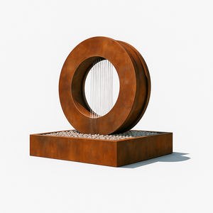 Halo Rain Curtain Fountain in corten steel, modern outdoor water feature