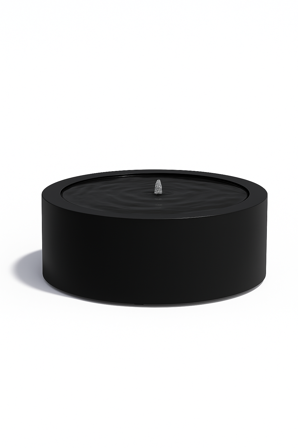 Mesa Circular Fountain in black powder-coated steel, sleek modern water feature
