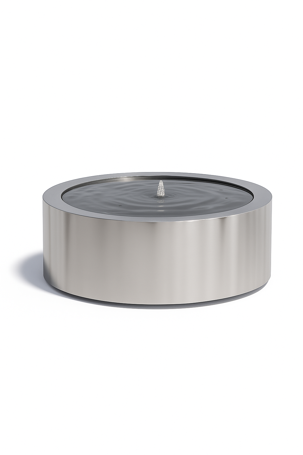 Mesa Circular Fountain in polished stainless steel, luxury circular fountain
