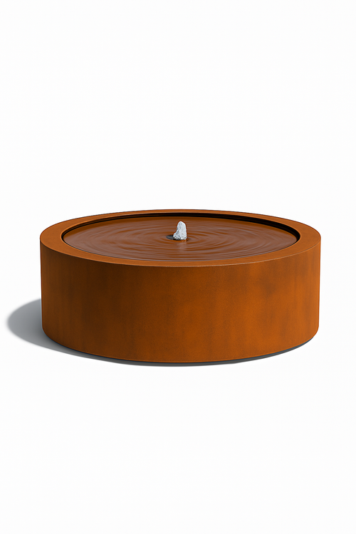 Mesa Circular Fountain in corten steel, round modern outdoor water feature