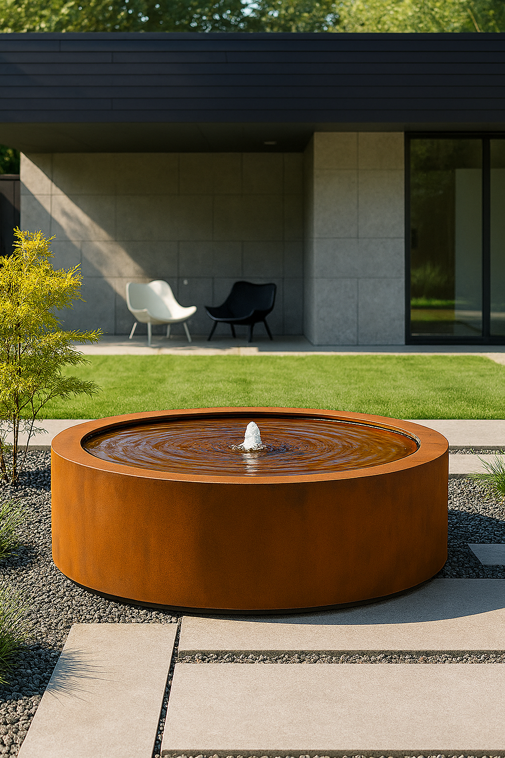 Corten steel Mesa Circular Fountain, contemporary circular backyard fountain