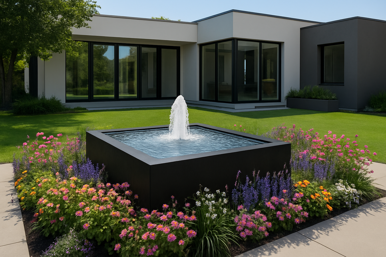 Luxury modern Mesa Square Fountain in black powder-coated finish
