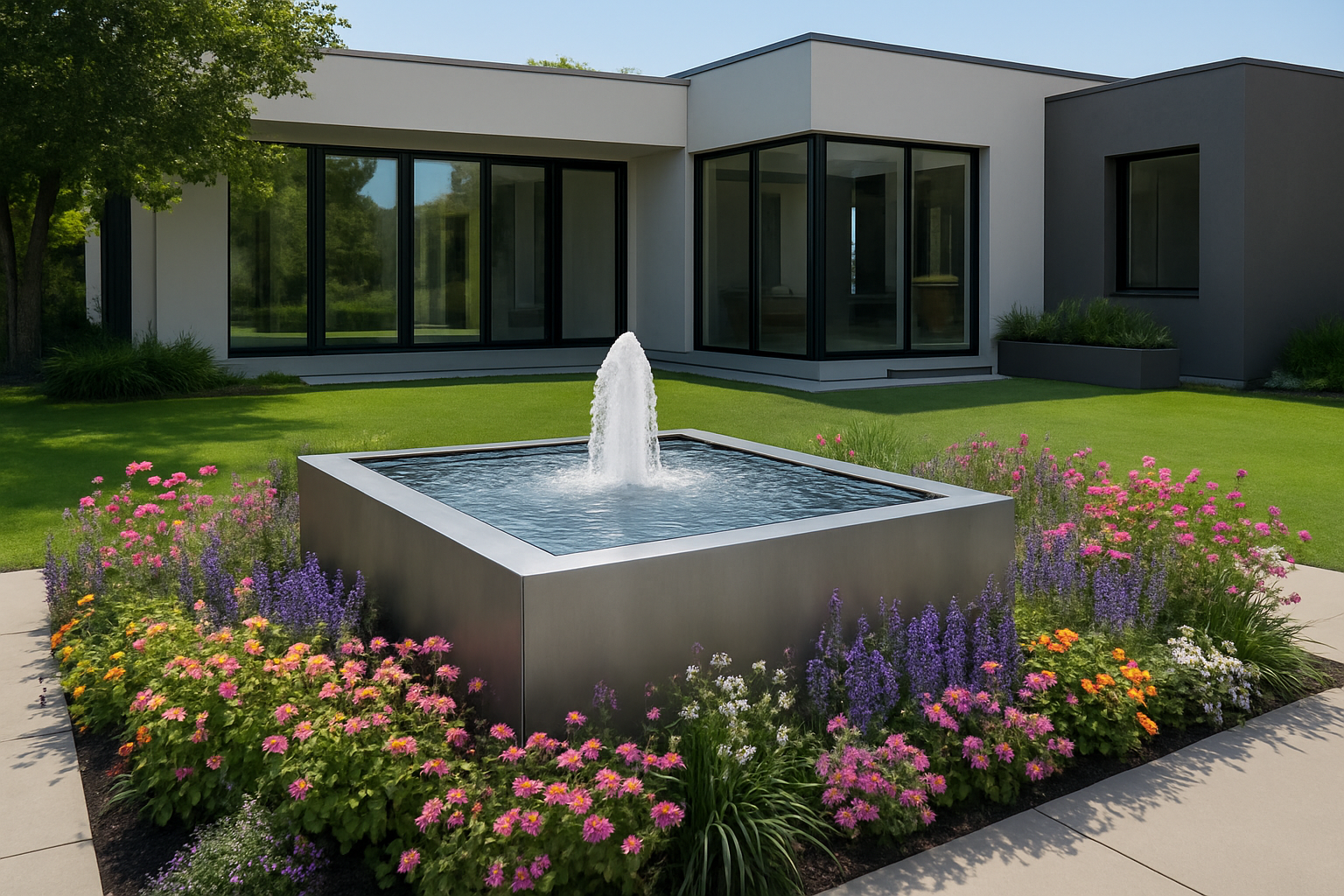 Modern stainless steel Mesa Square Fountain, outdoor square water feature