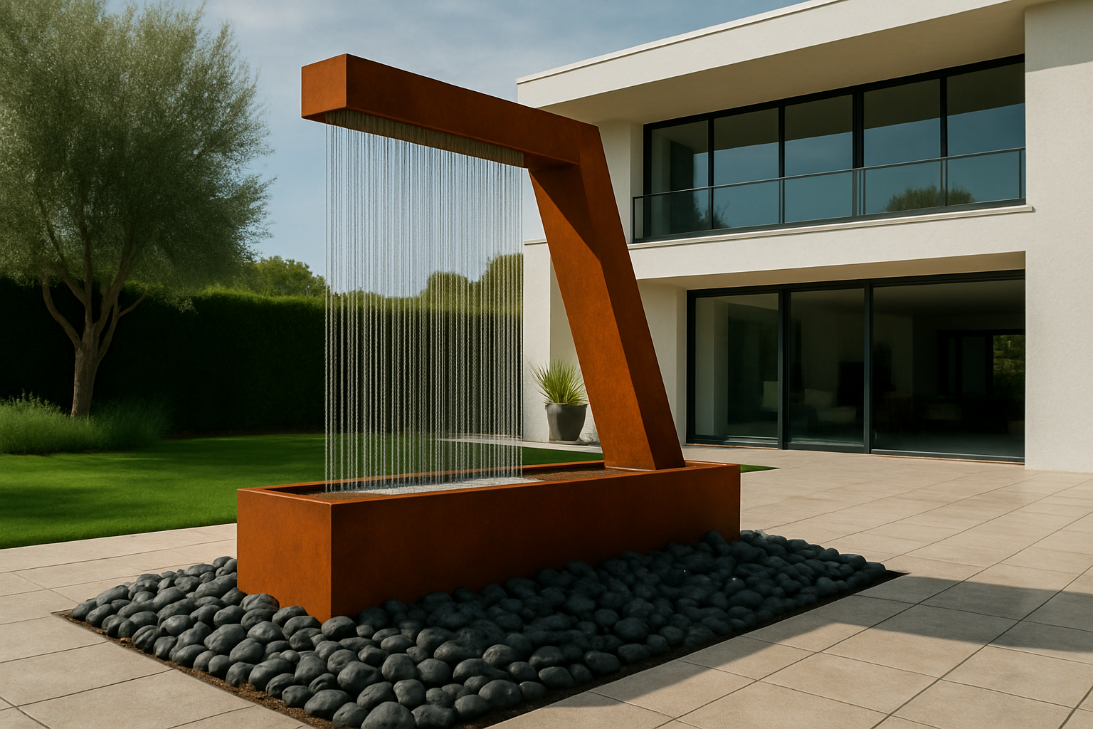 Luxury corten steel Zura Flow Rain Curtain Fountain, outdoor installation