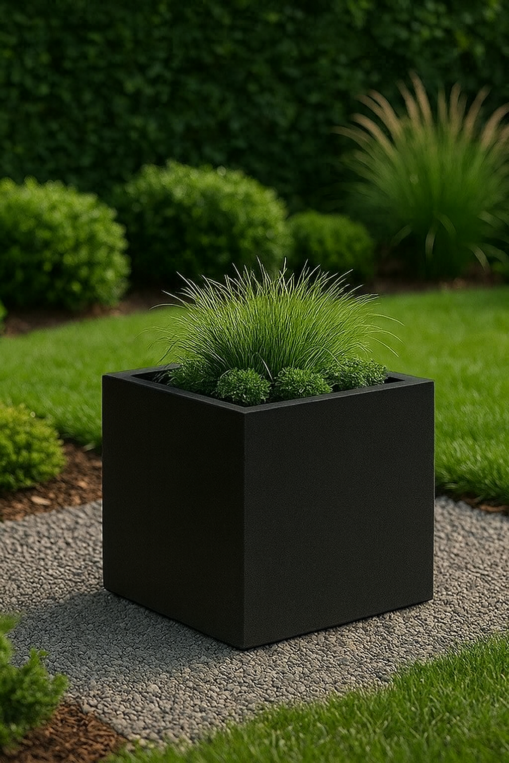 Black steel square planter, contemporary garden planter for backyards