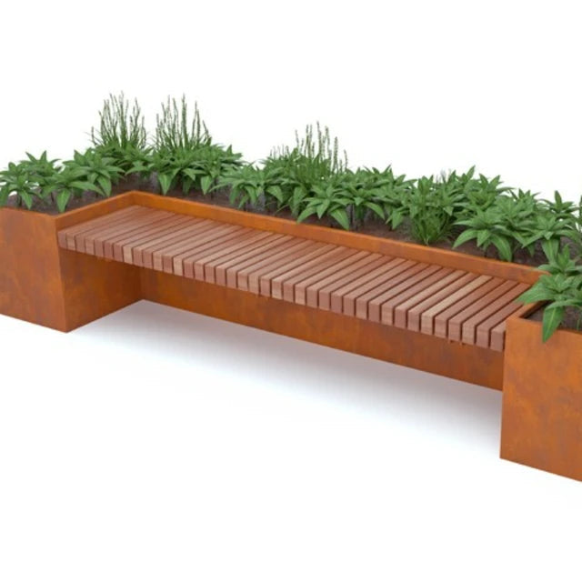 Corten Steel Planter Bench – Modern Outdoor Seating with Integrated Planters