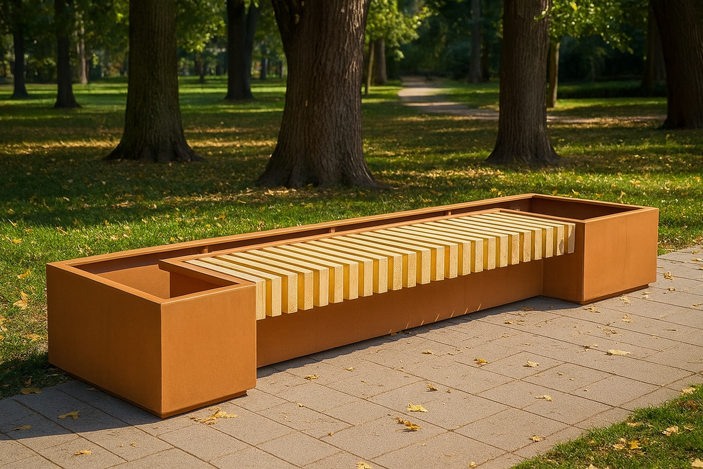 Corten Steel Planter Bench – Modern Outdoor Seating with Integrated Planters